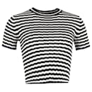 Proenza Schouler Striped Short Sleeve Cropped Top in Black and White Cotton Wool