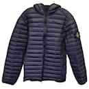 Stone Island Quilted Hooded Down Jacket in Navy Blue Polyamide