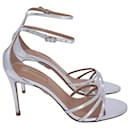 Aquazzura Very Purist 85 Ankle Strap Sandals in Silver Leather