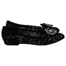 Dolce & Gabbana Lace Crystal-Embellished Ballet Flats in Black Viscose