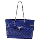Chanel Front Zip Drawstring Shopping Tote Bag Large aus blauem gestepptem Kalbsleder