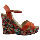 Marc Jacobs Floral Wedge Sandals in Orange Leather