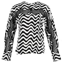 Blusa de manga comprida com estampa ondulada Stella McCartney em seda preta e branca - Stella Mc Cartney