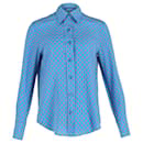 Camisa Joseph de bolinhas com botões em algodão de seda azul