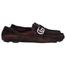 Gucci Noel GG Driving Loafers in Brown Suede