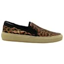 Saint Laurent Venice Leopard-Print Slip-On Sneakers in Brown Leather