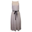 Proenza Schouler White Label Pleated Midi Dress with Leather Belt in Cream Polyester