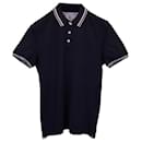 Brunello Cucinelli Striped Collar Polo Shirt in Navy Blue Cotton