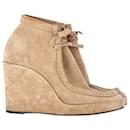 Balenciaga Lace-up Platform Wedge Ankle Boots in Beige Suede