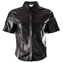 Nanushka Button-concealed Collared Shirt in Black Vegan Leather