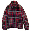 Versace Tartan Quilted Down Coat in Red Polyamide
