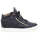 Giuseppe Zanotti London High Top Sneakers in Black Croc Embossed Leather 