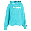 Balenciaga lined-Layer Destroyed Hoodie in Turquoise Cotton