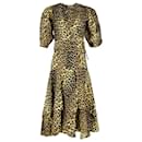 Ganni Bijou Leopard-Print Wrap Dress in Yellow Cotton