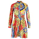 Moschino Roman Scarf Printed Long-Sleeve Dress in Multicolor Silk