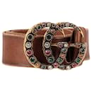 Gucci Crystal-Embellished GG Belt in Brown Leather
