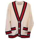 Gucci Crystal Buttons Oversized Cardigan in Ecru Cotton