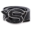Cinturón con hebilla con logo YSL de Saint Laurent Paris en cuero negro