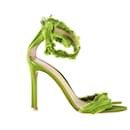 Gianvito Rossi Portofino Fringe-Trimmed Sandals in Green Satin