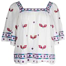 Ba&Sh Jay bestickte Bluse mit quadratischem Ausschnitt aus weißer Viskose