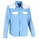 Ami Western Style Long-Sleeved Shirt in Blue and White Cotton - Ami Paris