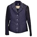 Burberry Brit Quilted Jacket in Navy Blue Polyester and Wool