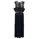 Self-Portrait Sleeveless Pleated Lace Dress in Navy Blue Polyester - Self portrait