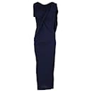Peter Pilotto Draped Sleeveless Gown in Navy Blue Cotton