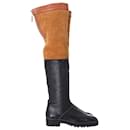 Stuart Weitzman Renata Two-Tone Shearling Over-The-Knee Boots In Black Leather