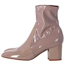 Valentino Block Heel Ankle Boots in Beige Patent Leather - Valentino Garavani