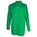 Maje Camicile Oversized Button-Up Shirt in Green Cotton Poplin