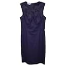 Prada Gathered Sleeveless Sheath Dress in Navy Blue Polyester Viscose