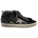 Golden Goose Mid Star Shiny Upper and Spur Suede Sneakers in Black Leather
