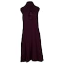 Prada Ruffled Sleeveless Dress in Burgundy Polyester