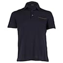 Ermenegildo Zegna Short-Sleeve Polo Shirt in Navy Blue Cotton