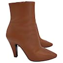 Saint Laurent Almond-Toe Ankle Boots in Tan calf leather Leather - Yves Saint Laurent