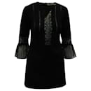Self-Portrait Lace Trim Dress with Flounce Sleeves in Black Polyester - Self portrait