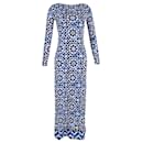 Michael Kors Printed Stretch Maxi Dress with Slit in Blue Polyester