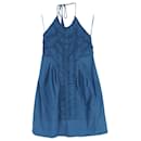 Philosophy di Alberta Ferretti Halter Neck Mini Dress in Blue Cotton