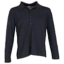 Armani Collezioni Buttoned Long-Sleeve Knit Top in Navy Blue Cotton - Giorgio Armani