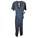 A.P.C. Short Sleeve Belted Jumpsuit in Blue Cotton - Apc