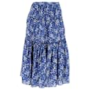 Ulla Johnson Auveline Tiered Floral-Print Midi Skirt in Navy Blue Cotton