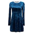 Maje Randy Crushed-Velvet Mini Dress in Turquoise Polyester