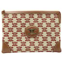 Celine Triomphe Small Zip Pouch in White and Red Canvas - Céline