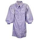 Ganni Mini-Hemdkleid mit Puffärmeln und Streifen aus hellblauer Baumwolle