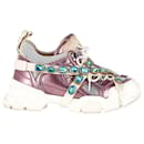 Gucci x SEGA Flashtrek Sneakers w/ Removable Crystals in Metallic Pink Leather