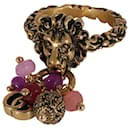 Gucci Brass Tone Lion Head & Beaded Charm Ring with Marmot GG