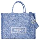 Bolso Shopper Grande Jacquard - Versace - Lona - Azul