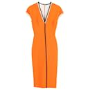Victoria Beckham V-Neck Cap Sleeve Dress in Orange Viscose