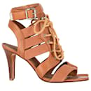 Chloé Lace-Up Heeled Sandals in Brown Leather 